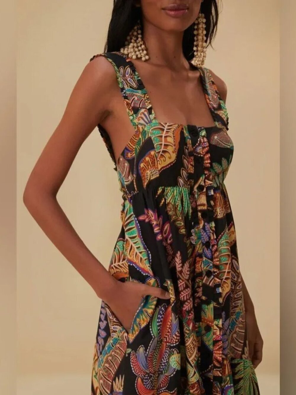 NWT Farm Rio Cool Foliage Black Sleeveless Maxi Dress Size Small - Picture 5 of 17